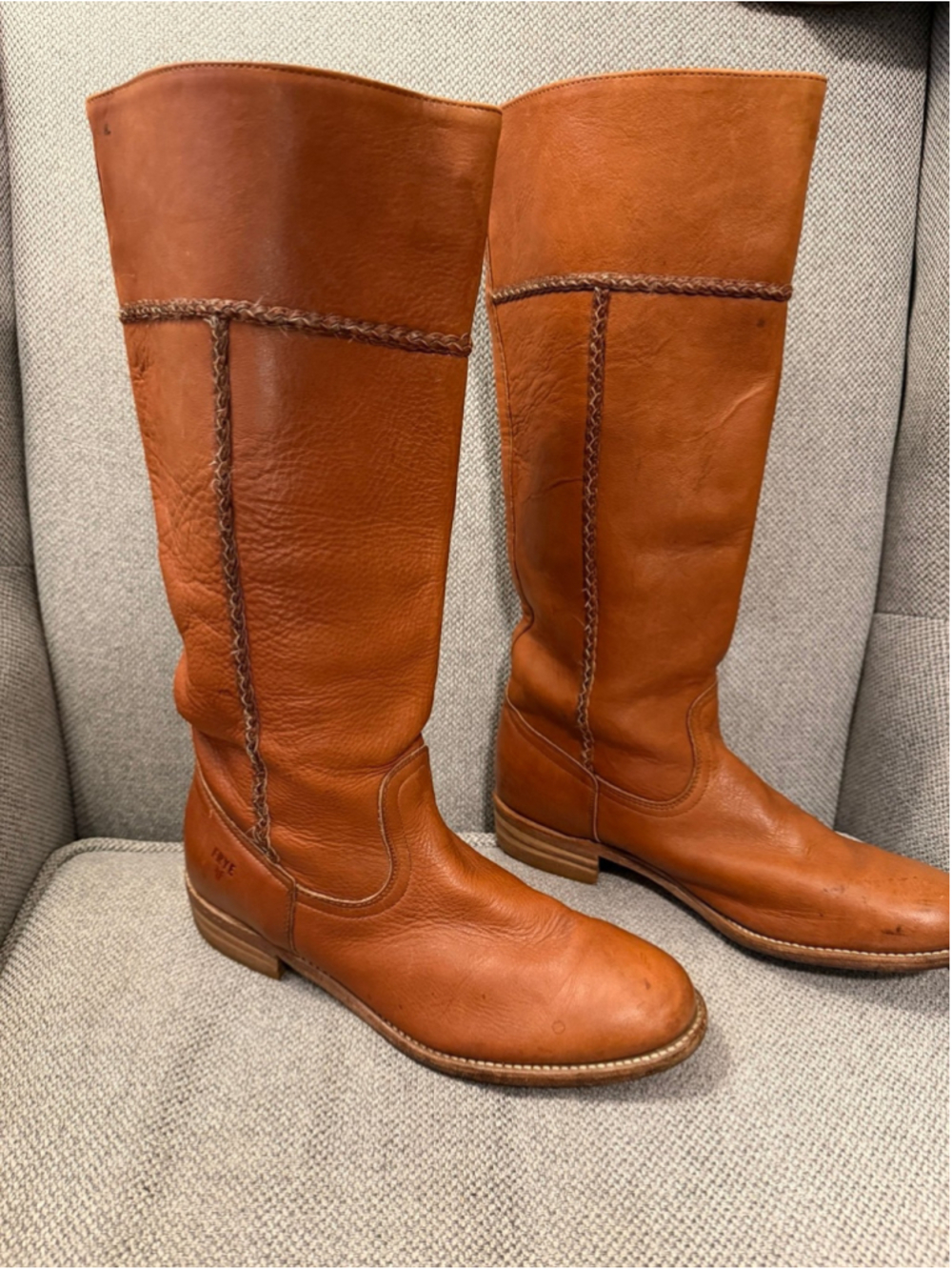 Vintage Cognac Frye Braided Sabrina Campus boots made in USA sz 11 women’s